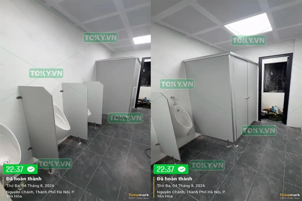 Toky thi công vách ngăn vệ sinh tại trường THCS Lương Thế Vinh (Hà Nội)