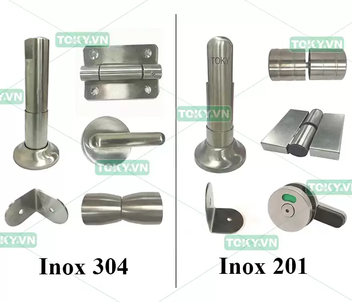 Phân biệt phụ kiện vách ngăn vệ sinh inox 304 và inox 201 khi thi công