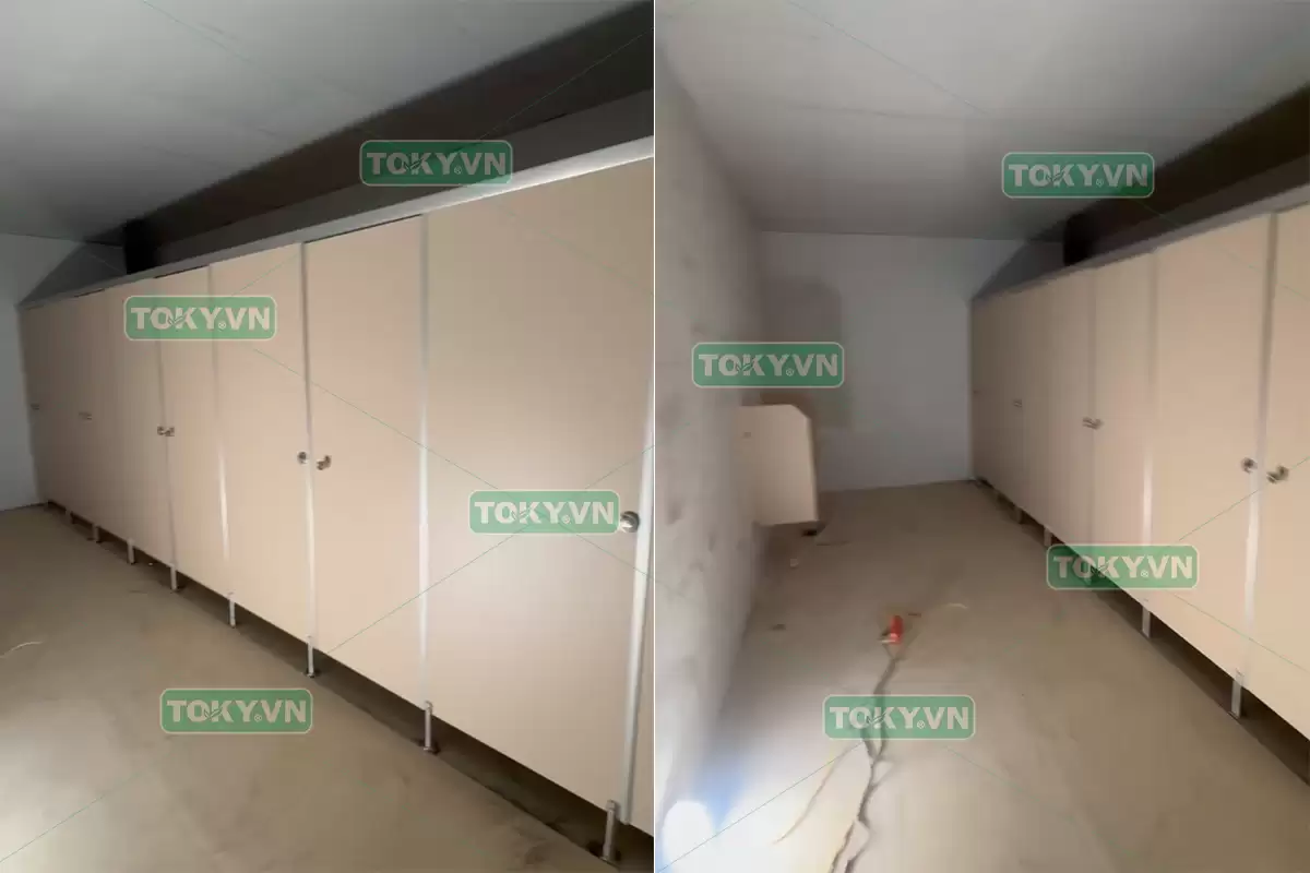 Thi công vách ngăn vệ sinh compact HPL tòa nhà văn phòng tại Chùa Bộc
