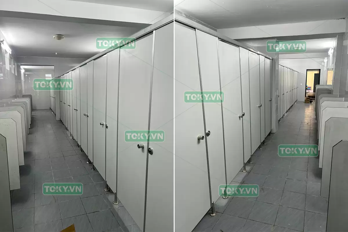 Toky hoàn thiện 200m2 vách ngăn vệ sinh compact tại trường tiểu học Hưng Đạo