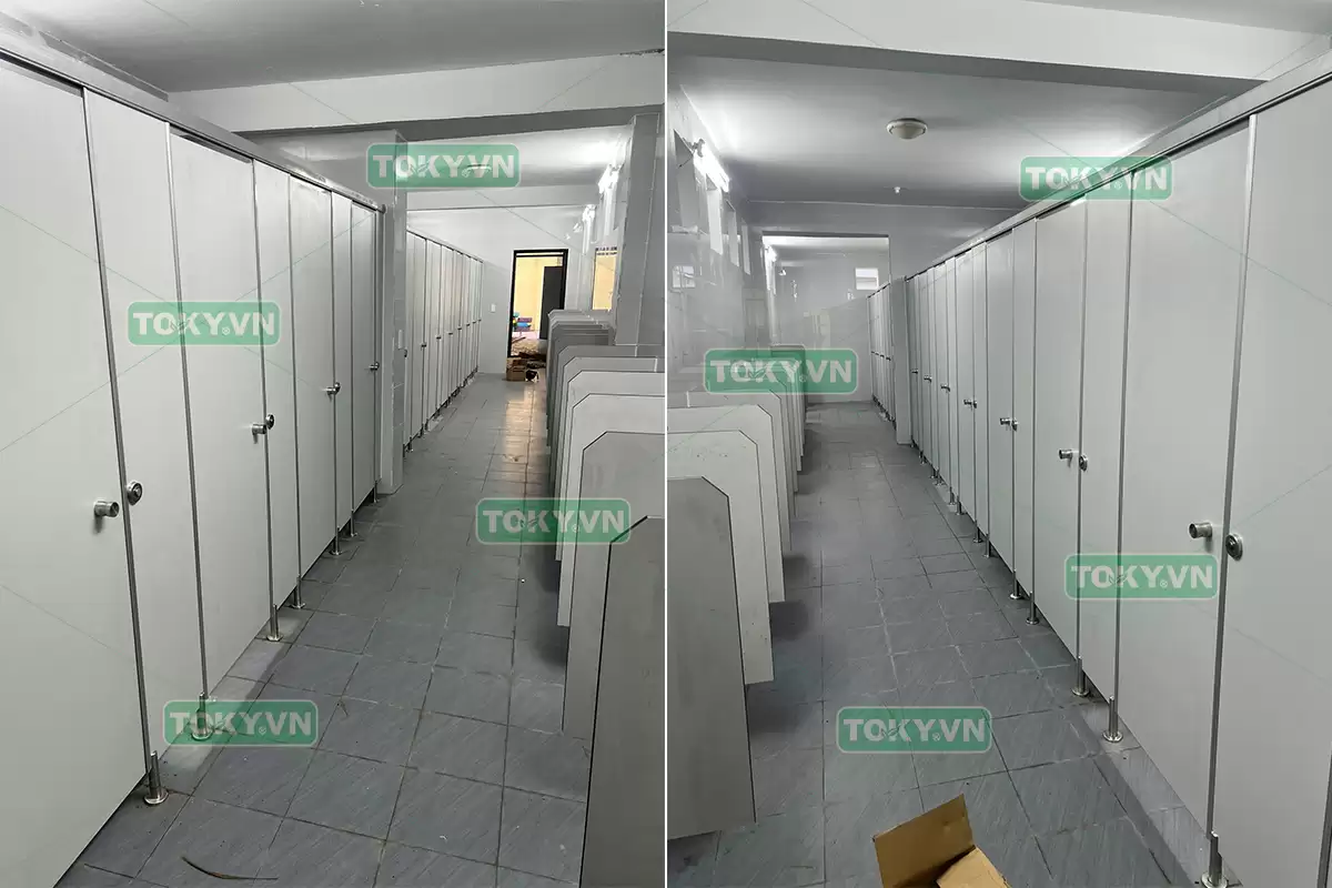 Toky hoàn thiện 200m2 vách ngăn vệ sinh compact tại trường tiểu học Hưng Đạo