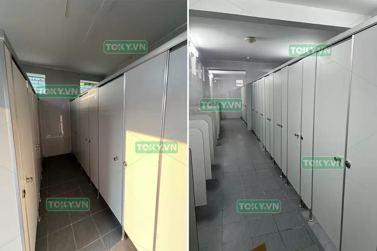 Toky hoàn thiện 200m2 vách ngăn vệ sinh compact tại trường tiểu học Hưng Đạo