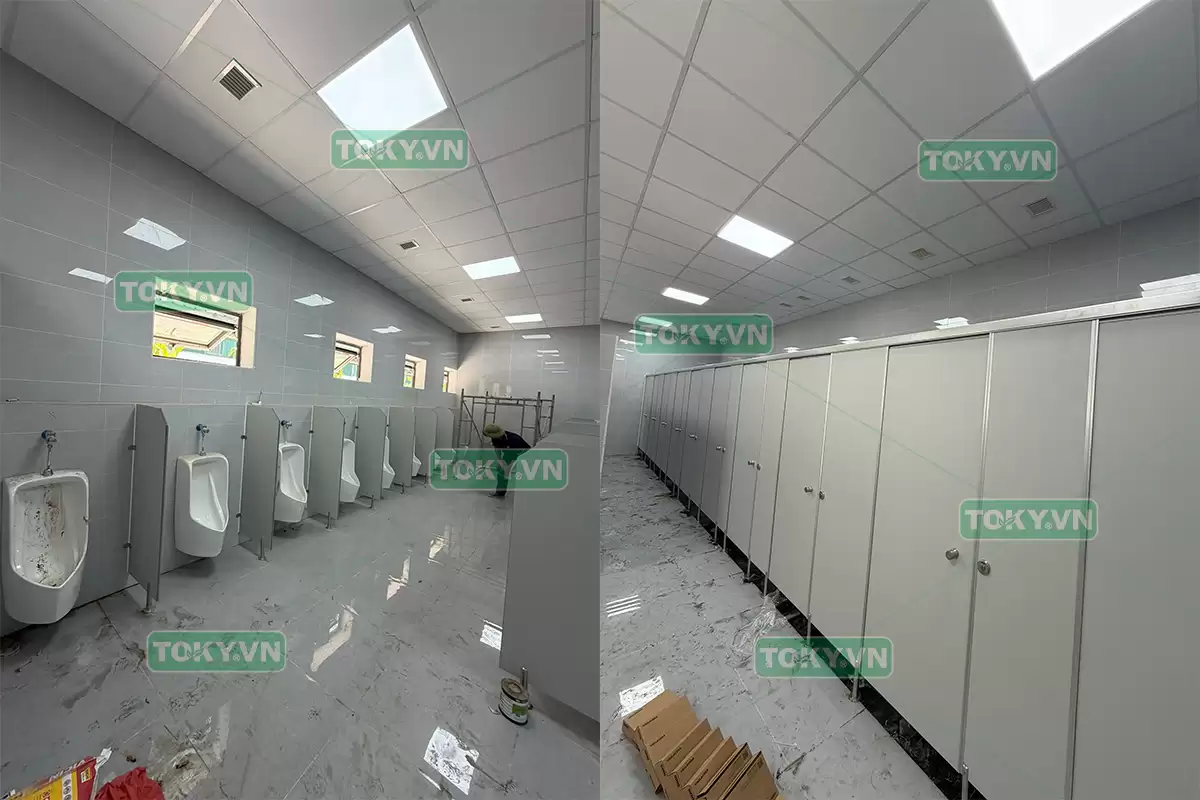 Toky thi công 150m2 vách ngăn vệ sinh compact tại công ty Woong Jin
