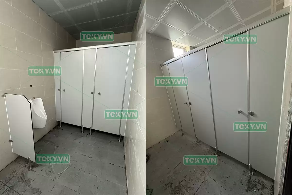 Toky thi công vách ngăn vệ sinh compact tại nhà văn hóa Yên Nội 2
