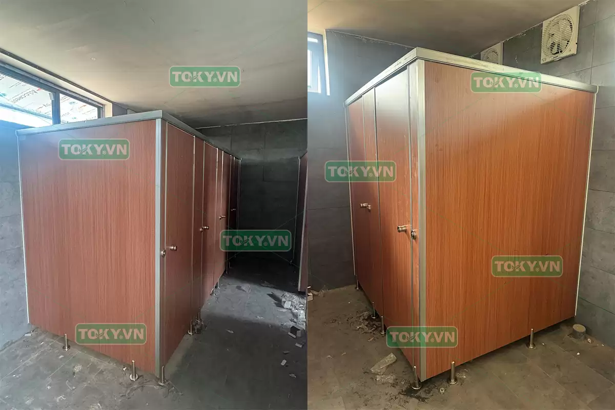 Toky thi công 50m2 vách ngăn vệ sinh compact tại tòa văn phòng KĐT Nam An Khánh