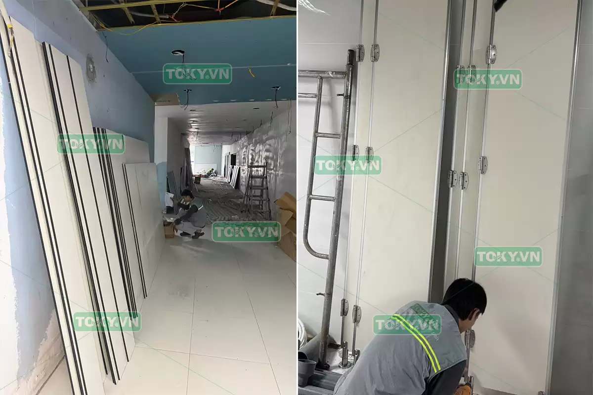 100m2 thi công vách ngăn vệ sinh compact hpl cho nhà máy Elentec