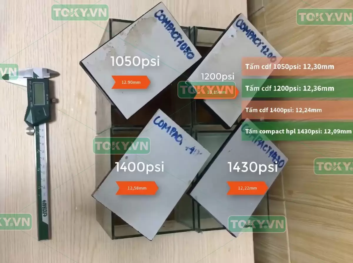 Test độ giãn nở tấm compact khi ngâm nước 4 Độ giãn nở tấm compact sau 3 ngày ngâm nước
