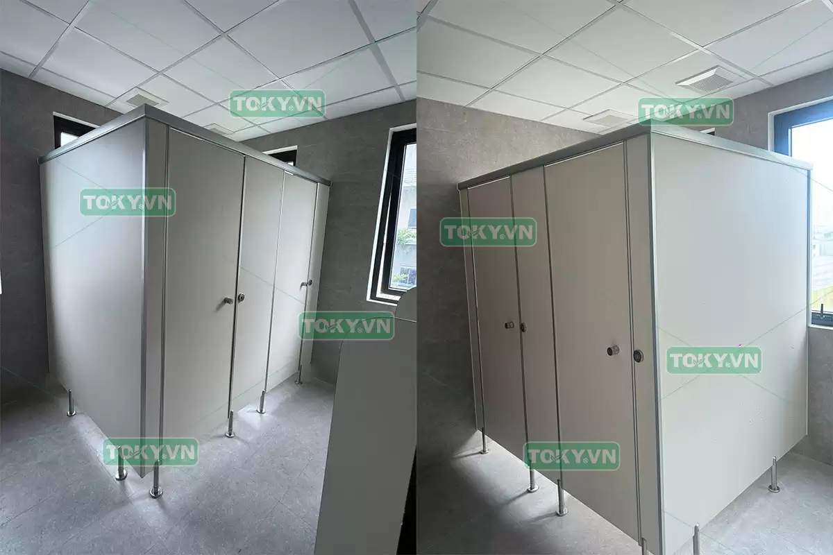 Toky thi công vách ngăn vệ sinh Compact HPL cho văn phòng tại Phụ Dực, Hưng Yên