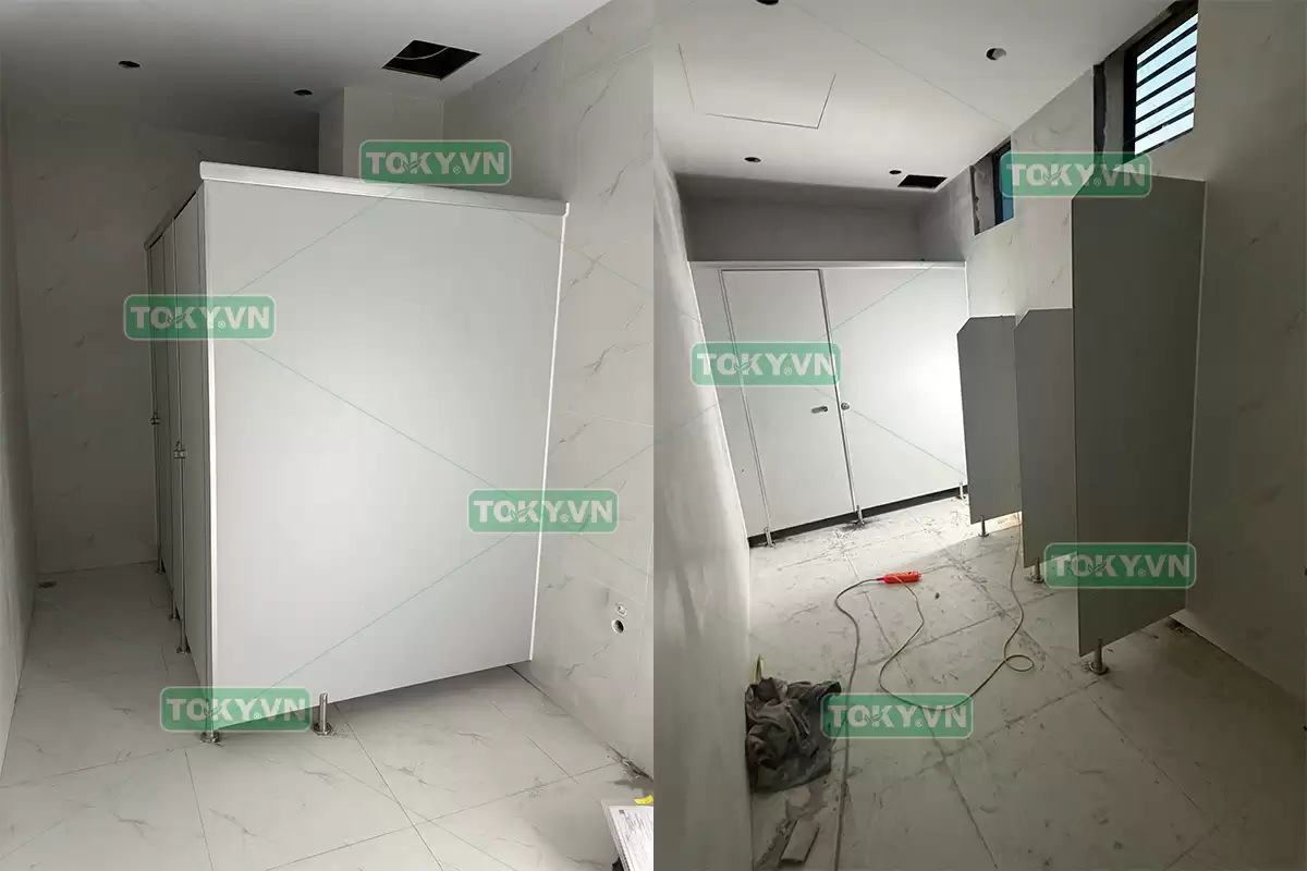 Thi công vách ngăn vệ sinh compact HPL tại khu đô thị mới Mỹ Đình II