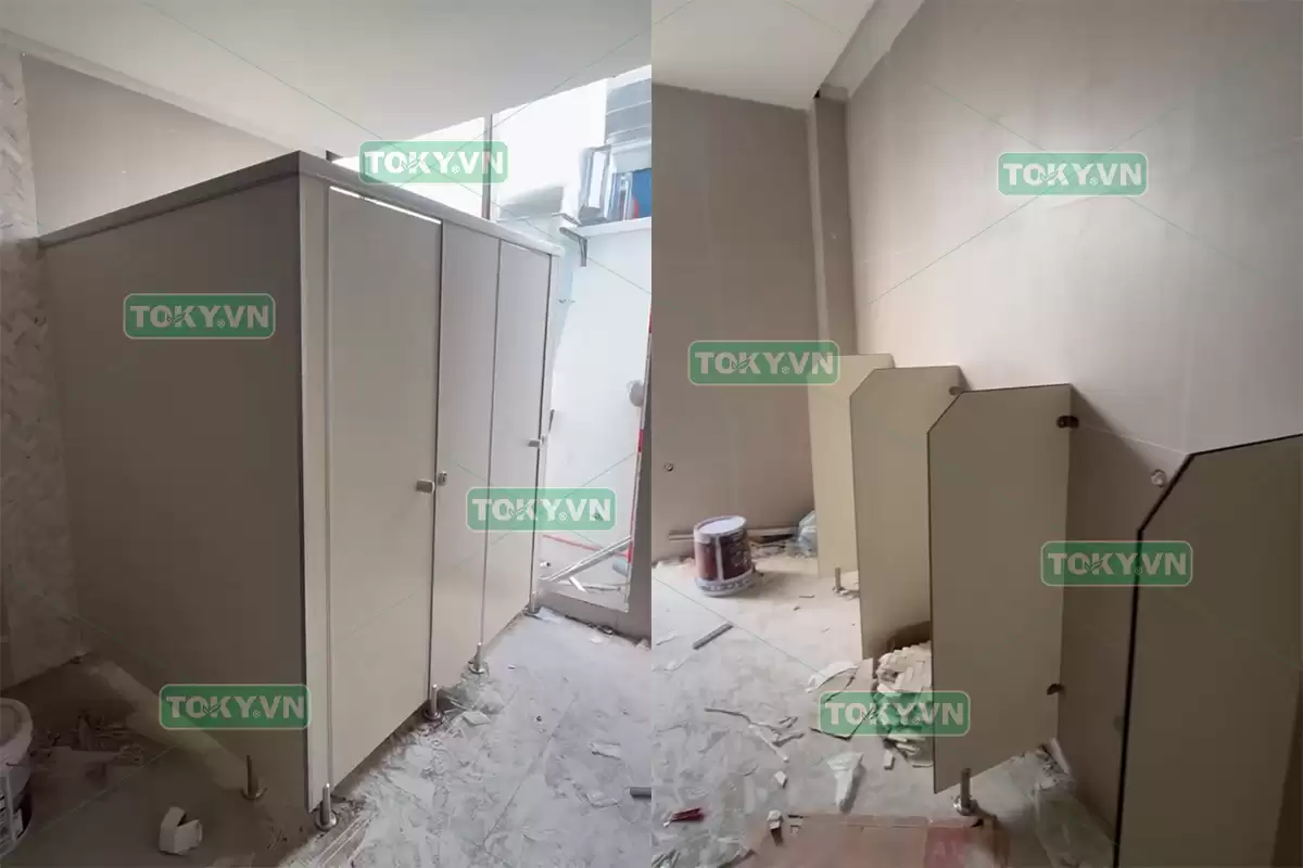 Toky thi công vách ngăn vệ sinh compact hpl tại kđt xương rồng