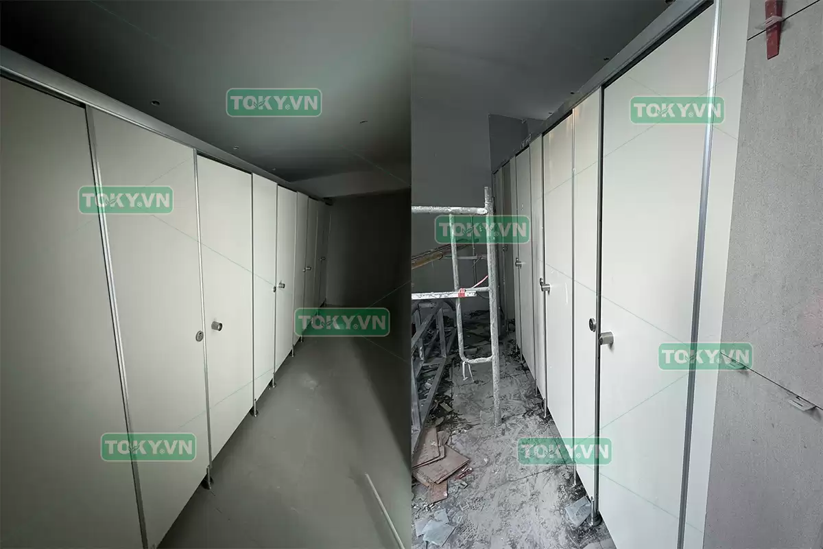 Toky thi công vách ngăn vệ sinh compact hpl tại kđt xương rồng