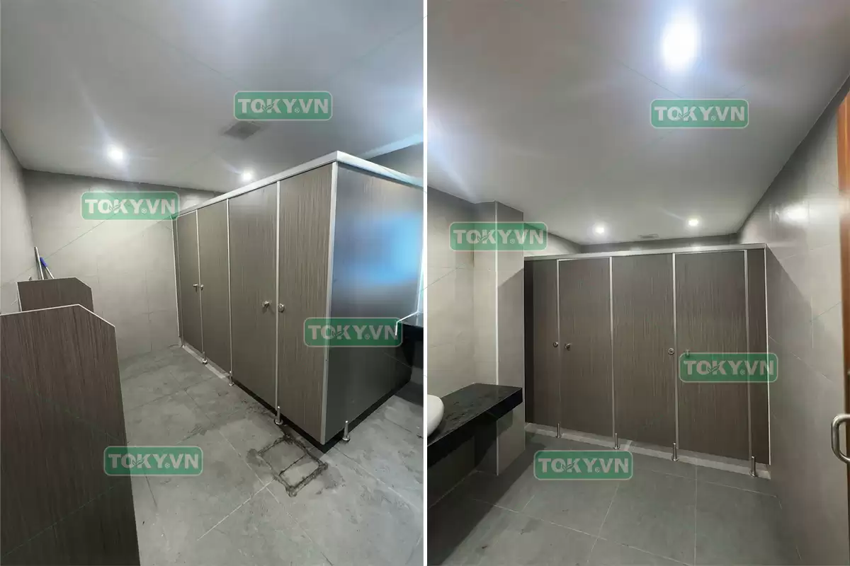 Toky thi công vách ngăn vệ sinh compact HPL cho quán Cây Xoài