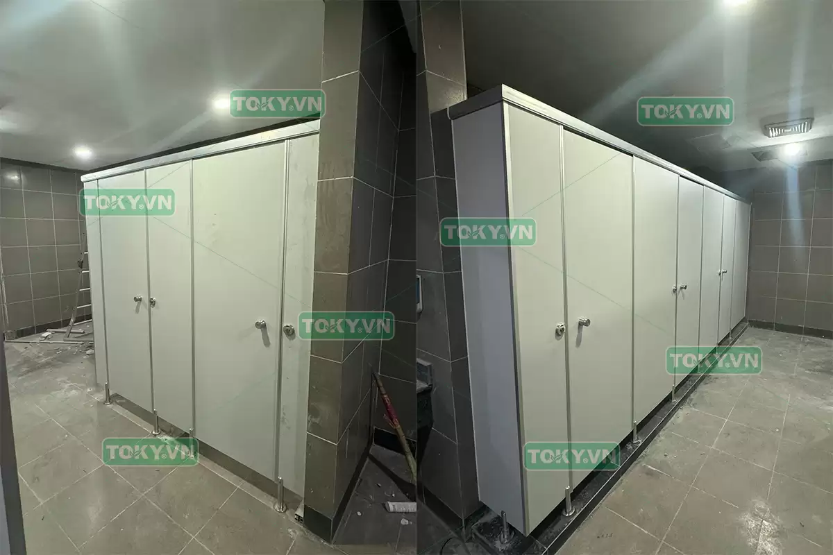 Toky thi công vách ngăn vệ sinh compact hpl tại trụ sở bộ tài chính