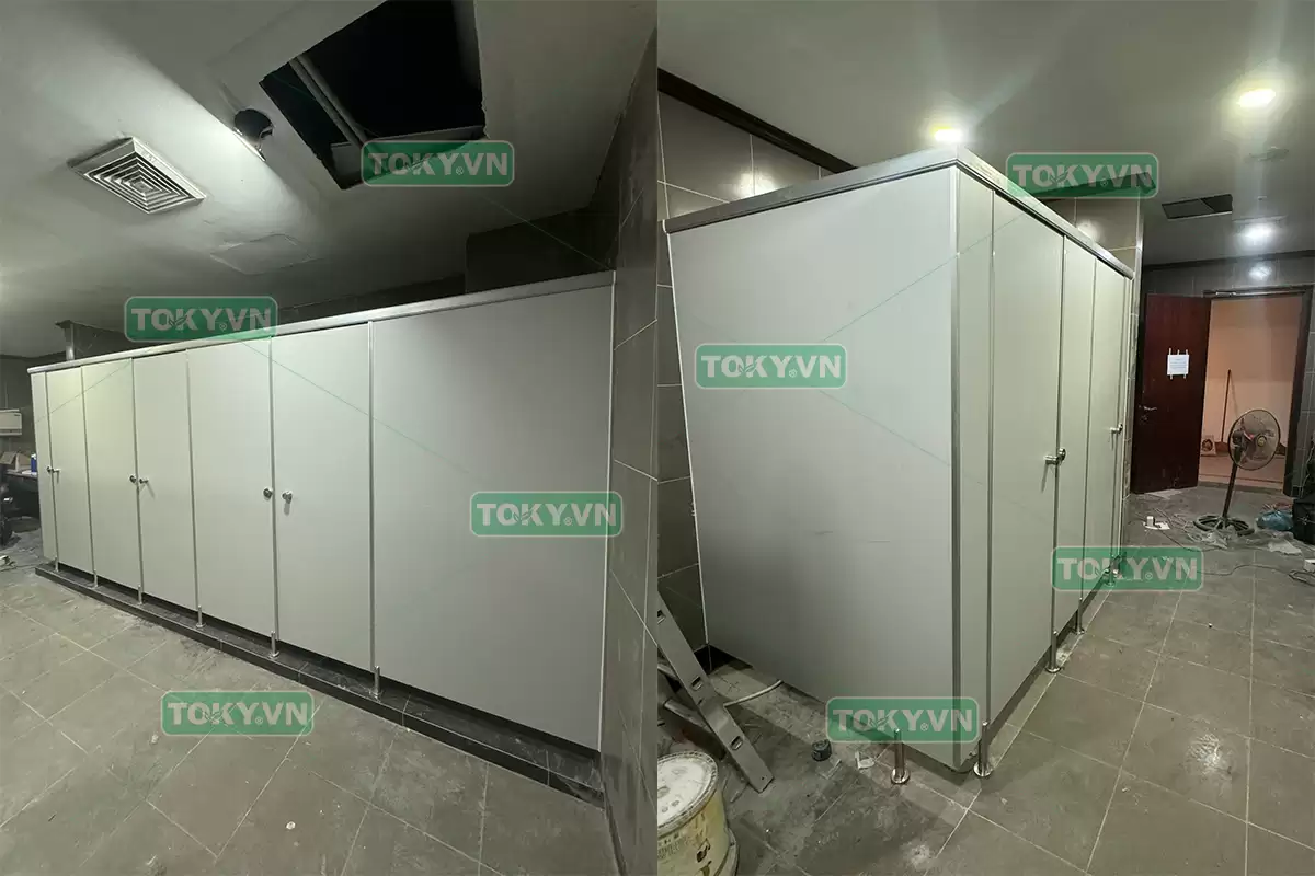 Toky thi công vách ngăn vệ sinh compact hpl tại trụ sở bộ tài chính