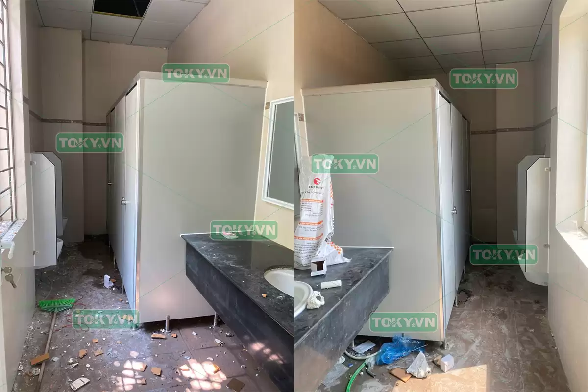 Toky thi công vách ngăn vệ sinh compact tại BHXH xã thanh miện