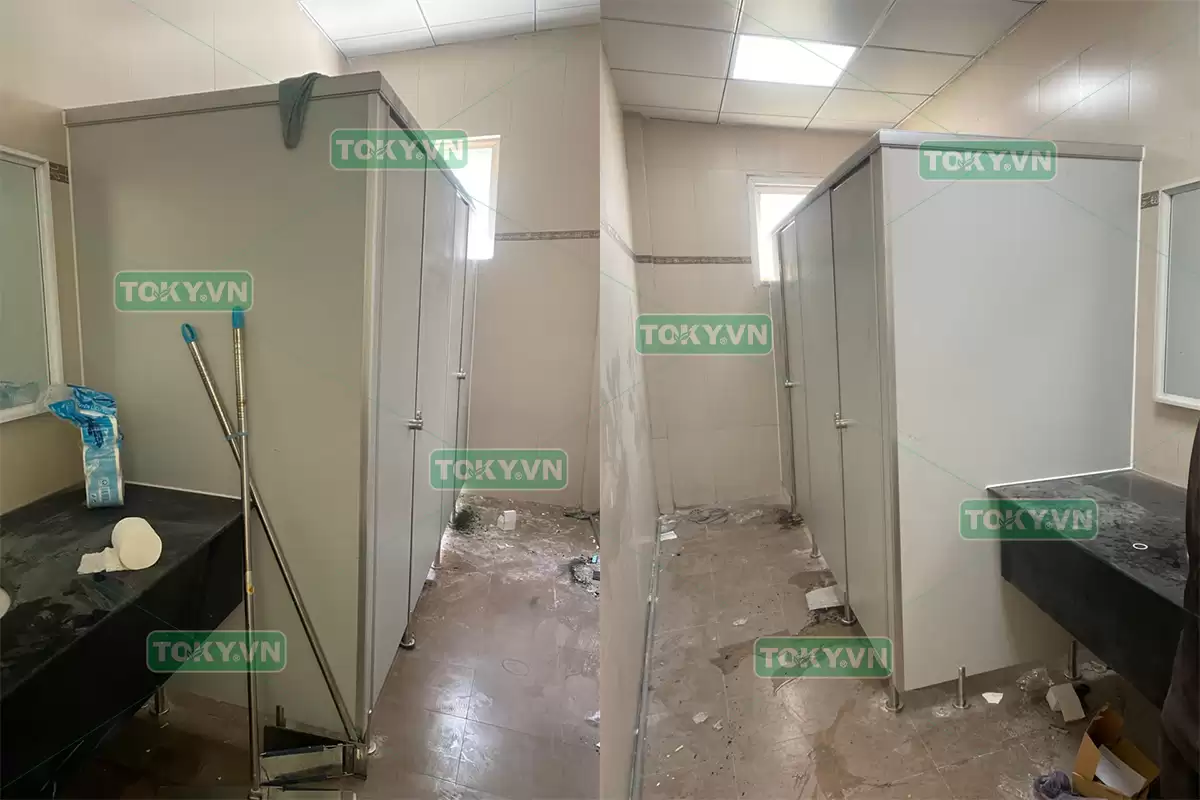Toky thi công vách ngăn vệ sinh compact tại BHXH xã thanh miện