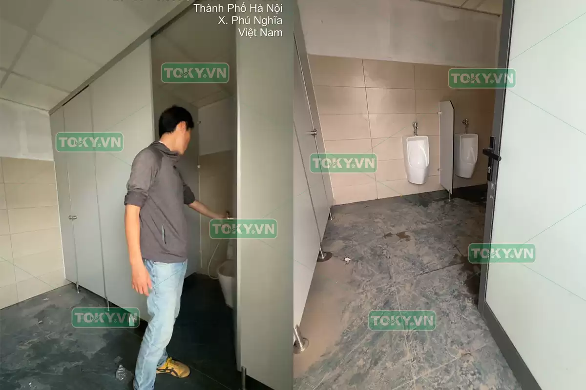 Toky thi công 250m2 vách ngăn vệ sinh compact tại Kyodo Hà Nội