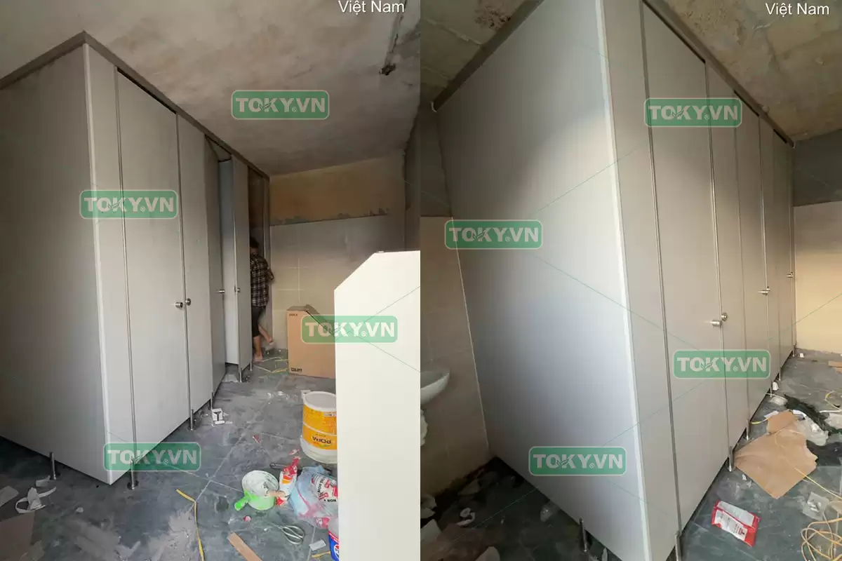 Toky thi công 250m2 vách ngăn vệ sinh compact tại Kyodo Hà Nội