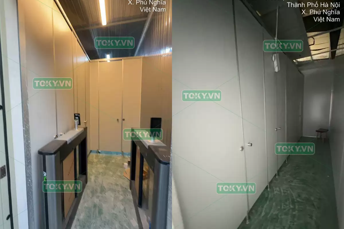 Toky thi công 250m2 vách ngăn vệ sinh compact tại Kyodo Hà Nội