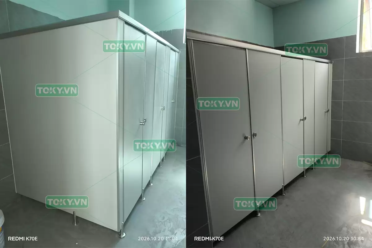 Toky thi công vách ngăn vệ sinh compact tại nhà máy gạch Tuynnel