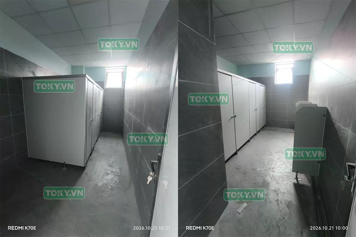 Toky thi công vách ngăn vệ sinh compact tại nhà máy gạch Tuynnel