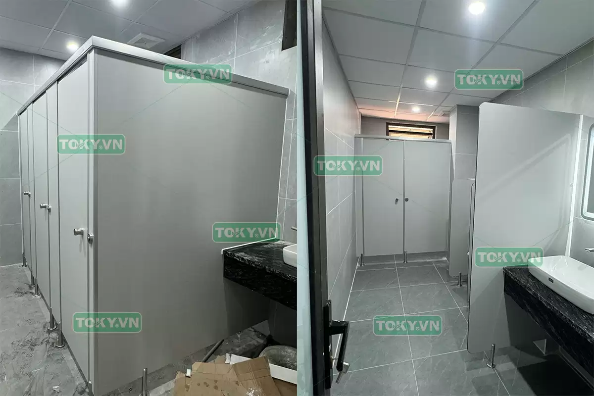 Toky thi công vách ngăn vệ sinh tại trường Bưu chính viễn thông