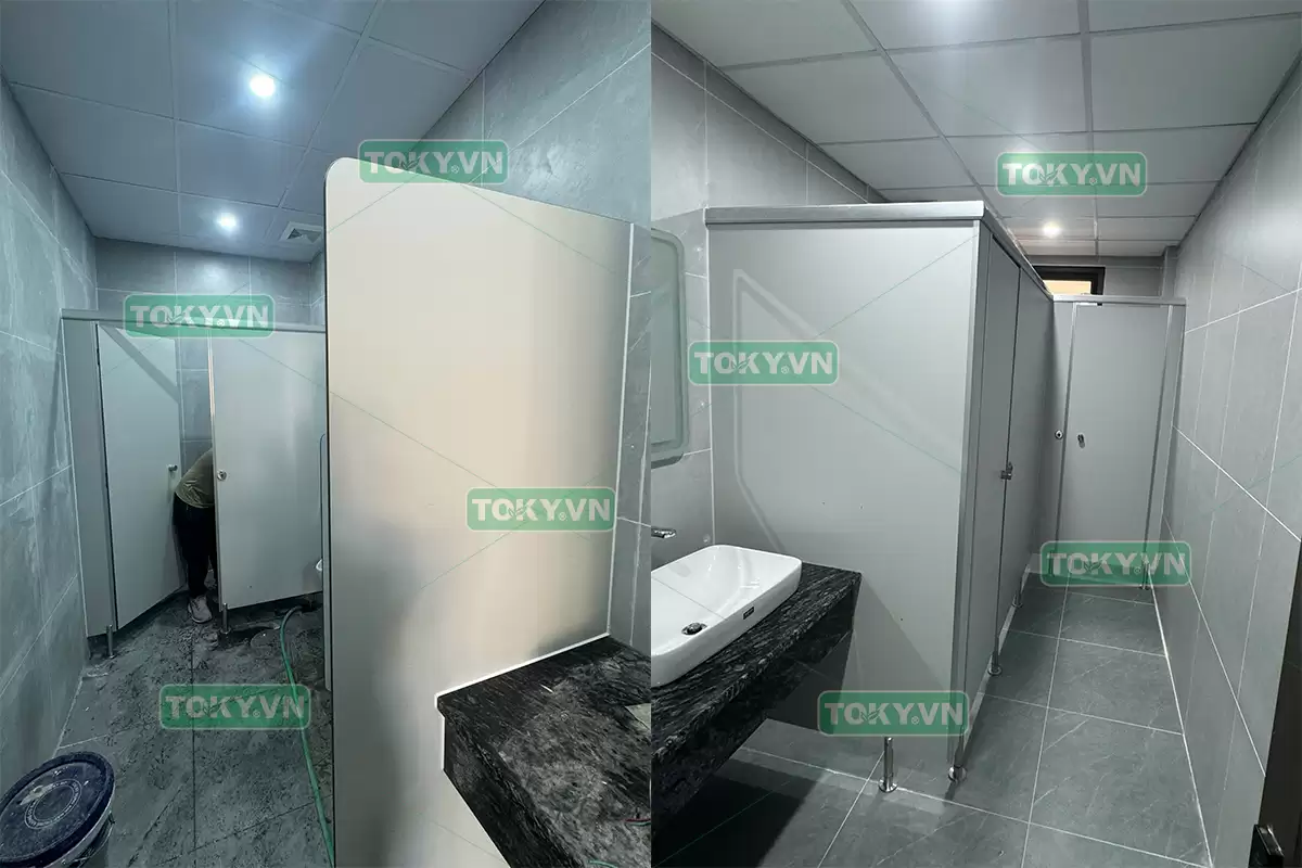 Toky thi công vách ngăn vệ sinh tại trường Bưu chính viễn thông